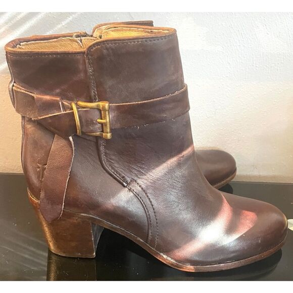 Vintage USA FRYE Women's Brown Leather Biker Boots Size 10B Preowned - Picture 6 of 13